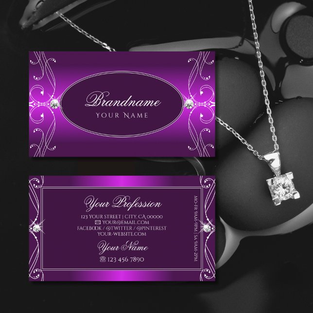 Tarjeta De Visita Lujo Morado Ombre Ornate Sparkle Jewels Elegante (Subido por el creador)