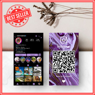 Tarjeta De Visita Lujo   Morado y Negro QR