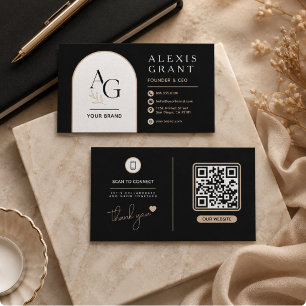 Tarjeta De Visita Lujo Negro Beige Marcado QR