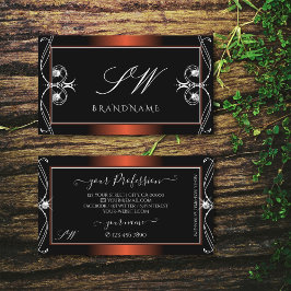 Tarjeta De Visita Lujo Negro Cobre Brillo Joyas Monograma Ornamentad