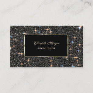 Tarjeta De Visita Lujo negro elegante con brillo de purpurina Bokeh