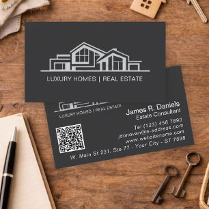 Tarjeta De Visita Lujo Negro Gris Inmobiliaria Chic Profesional