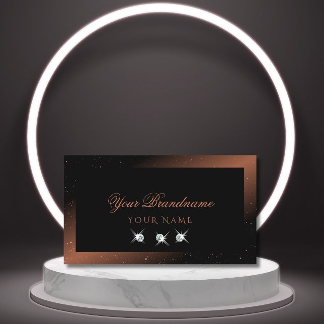 Tarjeta De Visita Lujo negro marrón espumoso Diamantes elegantes (Subido por el creador)