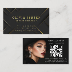 Tarjeta De Visita Lujo Negro Oro Brillante Glitter Estrellas Belleza