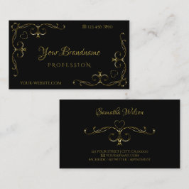 Tarjeta De Visita Lujo Negro Oro Ornate Corner Borders Ornamental