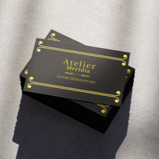 Tarjeta De Visita Lujo Negro y Dorado Floral Elegante