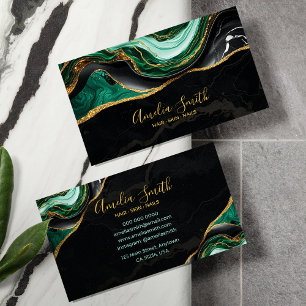Tarjeta De Visita Lujo Negro y Mármol Verde Esmeralda con Oro