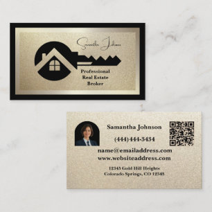 Tarjeta De Visita Lujo Negro y Oro QR Foto Inmobiliaria 