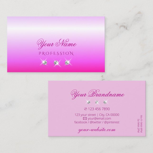 Tarjeta De Visita Lujo Ombre Rosa De Lujo Espumoso Diamantes Elegant (Anverso / Reverso)