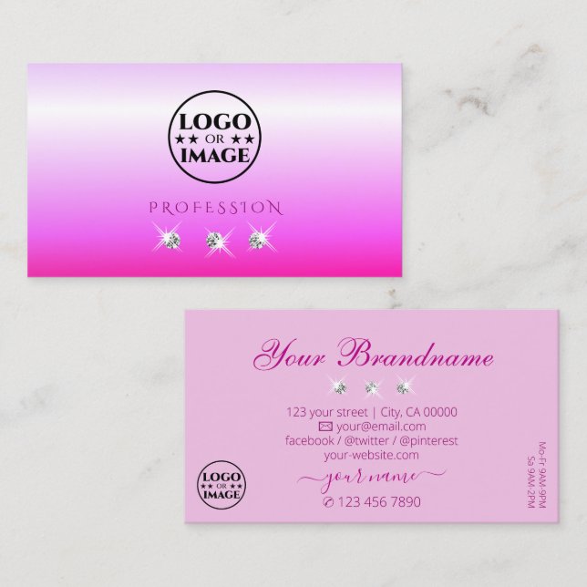 Tarjeta De Visita Lujo Ombre Rosado Esparkling Diamantes Añadir Logo (Anverso / Reverso)