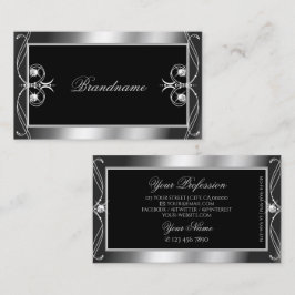 Tarjeta De Visita Lujo Ornate Black Silver Sparkle Jewels Elegante