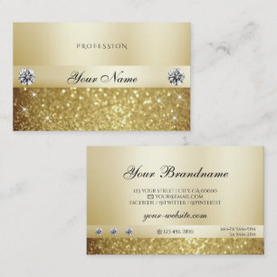 Tarjeta De Visita Lujo Oro Brillante con Destellos de Diamantes Mode
