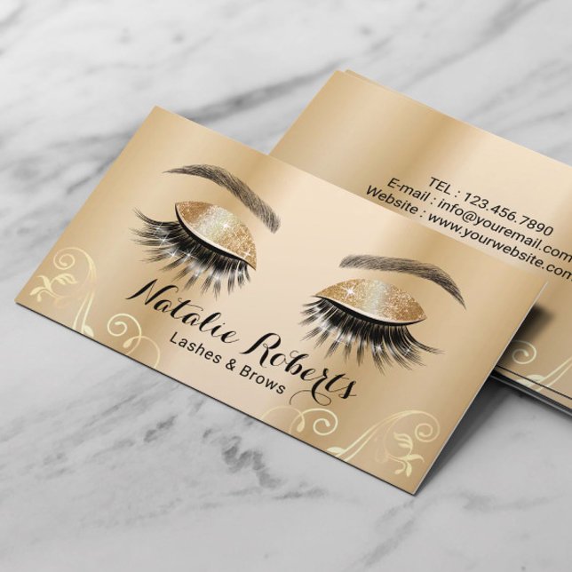 Tarjeta De Visita Lujo Oro Extensiones Eyelash Salon Makeup Artista (Subido por el creador)