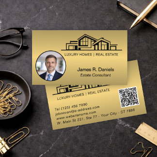 Tarjeta De Visita Lujo Oro Latón Inmobiliaria Chic Profesional