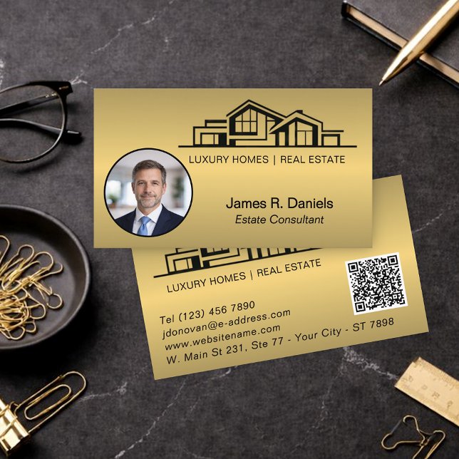 Tarjeta De Visita Lujo Oro Latón Inmobiliaria Chic Profesional (Subido por el creador)