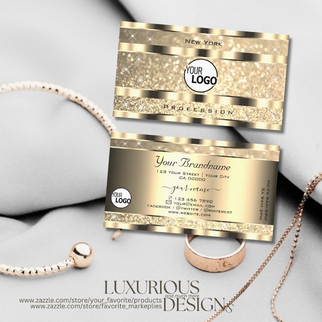Tarjeta De Visita Lujo Oro Luminoso Purpurinas Estrellas añaden logo (Subido por el creador)