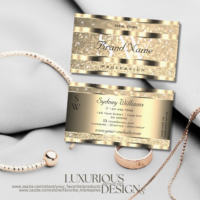 Tarjeta De Visita Lujo Oro Luminoso Purpurinas Estrellas Monograma D (Subido por el creador)