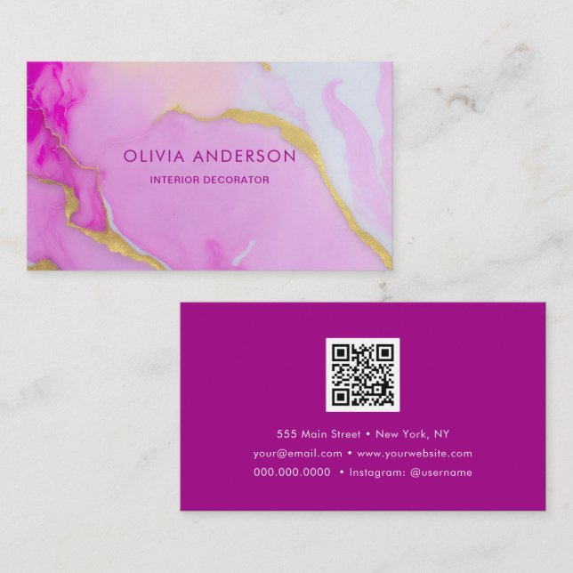 Tarjeta De Visita Lujo Oro Rosa QR Código Moda Moda Moderno (Anverso / Reverso)