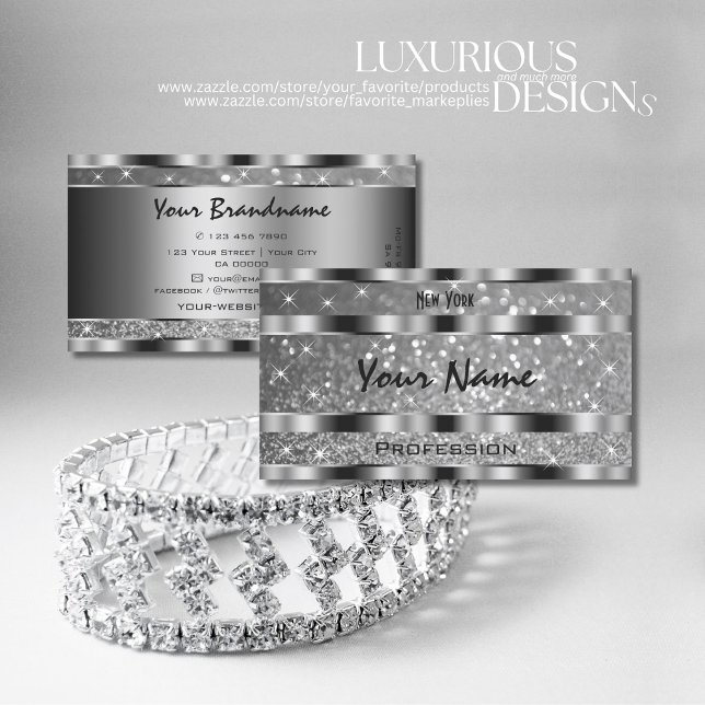 Tarjeta De Visita Lujo Plata Luminoso Purpurina Estrellas Moda Fancy (Subido por el creador)