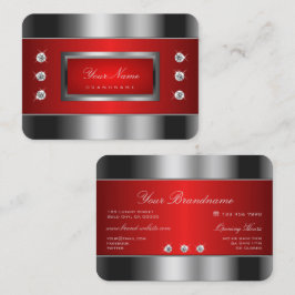 Tarjeta De Visita Lujo Plateado y Rojo con Piedras de Imitación Bril