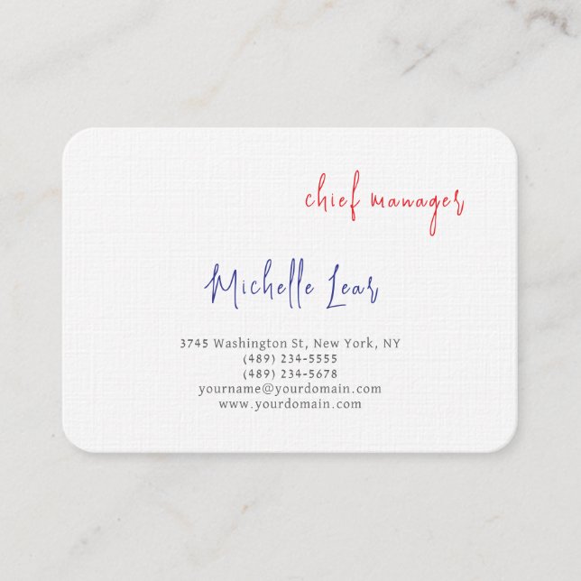 Tarjeta De Visita Lujo Premium Linen Blue Red White Plain Classic (Anverso)