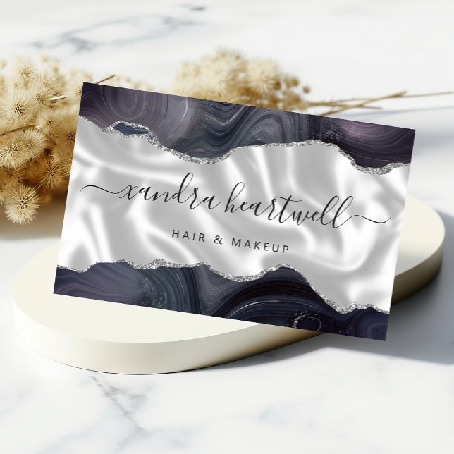 Tarjeta De Visita Lujo Purpurina plateado de Agate Gris oscuro (Subido por el creador)