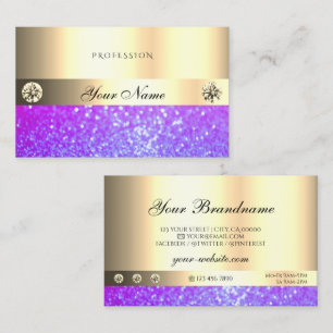 Tarjeta De Visita Lujo Purpurina rosa morado Diamantes oro Luminoso