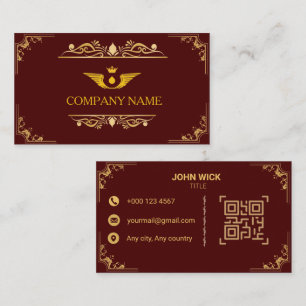 Tarjeta De Visita Lujo Real Marrón y Dorado Ornamental