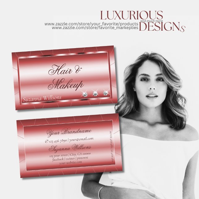 Tarjeta De Visita Lujo rojo brillante con diamantes nobles y moderno (Subido por el creador)