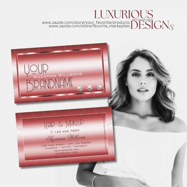 Tarjeta De Visita Lujo rojo brillante con Moda de diamantes y estilo (Subido por el creador)