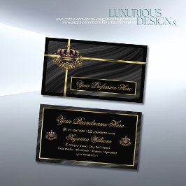 Tarjeta De Visita Lujo Royal Black Gold Crown Sumptuoso y Noble