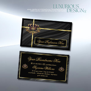 Tarjeta De Visita Lujo Royal Black Gold Crown Sumptuoso y Noble