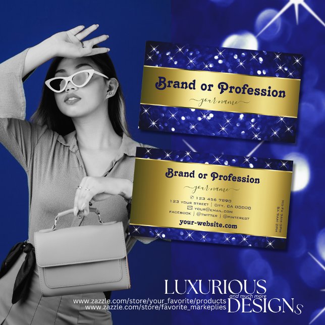 Tarjeta De Visita Lujo Royal Blue Purpurina Stars Decorative Gold (Subido por el creador)