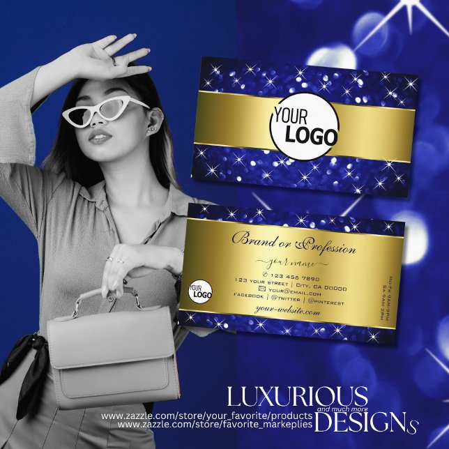 Tarjeta De Visita Lujo Royal Blue Purpurina Stars Gold y Logo (Subido por el creador)
