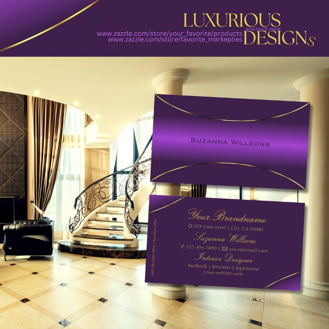 Tarjeta De Visita Lujo Royal Purple con Glam Gold Border (Subido por el creador)