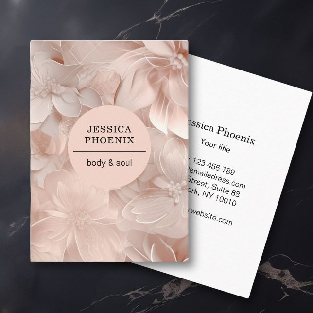 Tarjeta De Visita Lujo, Rubor-Beige, Círculo, Flor, Salón (Luxury, Blush-Beige, Circle, Flower, Salon Business Card)