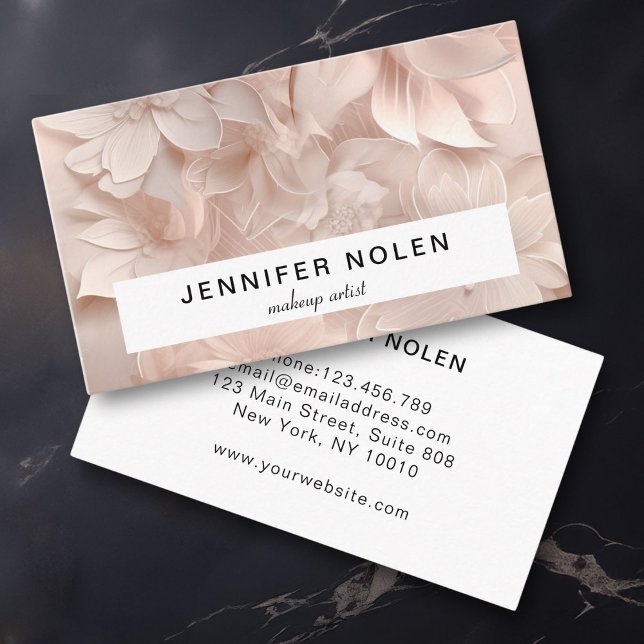 Tarjeta De Visita Lujo, Rubor-Beige, Flor, Salón (Luxury, Blush-Beige, Flower, Salon Business Card)