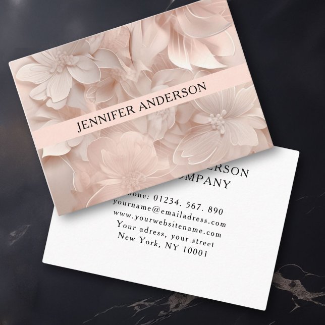 Tarjeta De Visita Lujo, Rubor-Beige, Flor, Salón (Luxury, Blush-Beige, Flower, Salon Business Card)