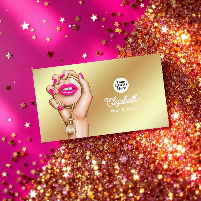 Tarjeta De Visita Lujosa Moda de oro y rosa (Luxurious Pink and Gold Glam Chic Business Card)