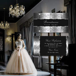 Tarjeta De Visita Lujosa Plata Bordes Ornatos Negros Ornamentales