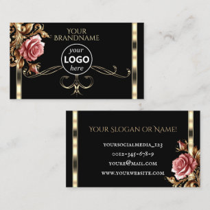 Tarjeta De Visita Lujosa rosa vintage negra dorada encantadora con l