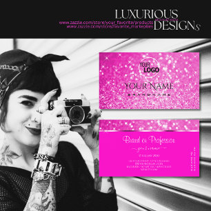 Tarjeta De Visita Lujosas estrellas y logotipo del Purpurina Rosa