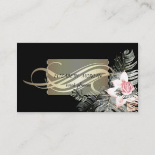 Tarjeta De Visita Lujosas hojas de palma negras y flores elegantes