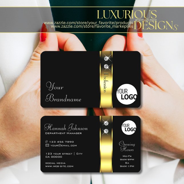 Tarjeta De Visita Lujosas joyas brillantes de decoración en negro y  (Subido por el creador)