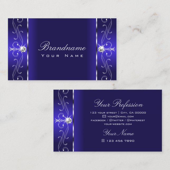 Tarjeta De Visita Lujosas joyas de contrabando azul Royal Ornamental (Anverso / Reverso)
