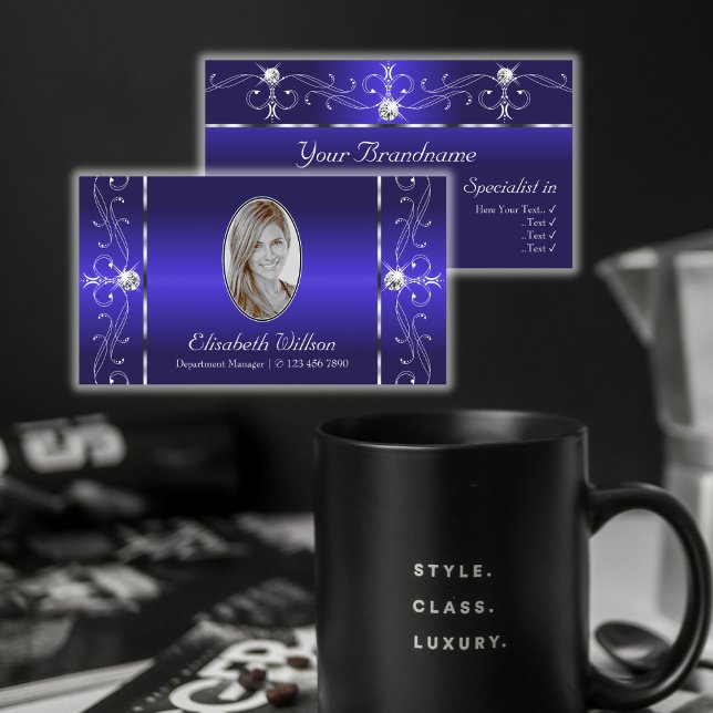 Tarjeta De Visita Lujosas joyas de contrabando Royal Blue con foto (Subido por el creador)