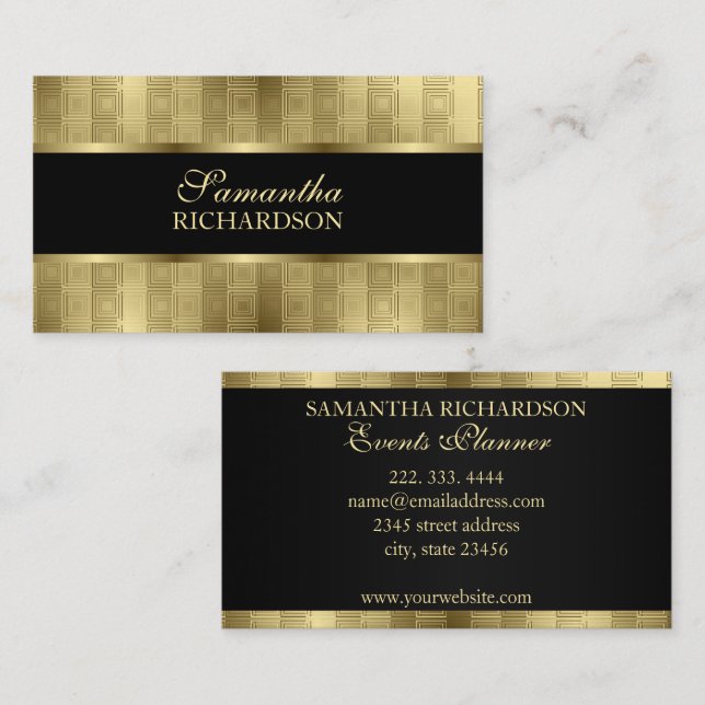 Tarjeta De Visita Lujoso Black And Gold Square Profesional (Anverso / Reverso)