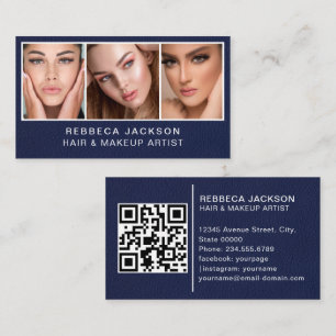 Tarjeta De Visita lujoso cuero azul Salon Hair Stylist Makeup