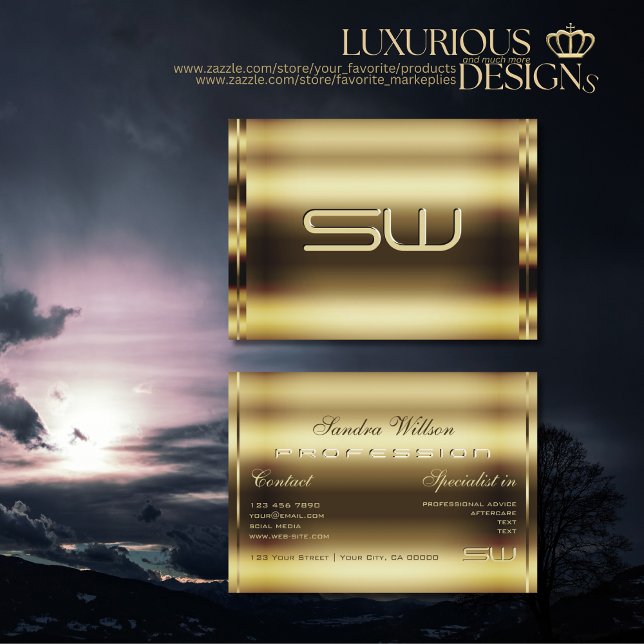 Tarjeta De Visita Lujoso efecto shimmer de oro y falsas iniciativas  (Subido por el creador)