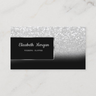 Tarjeta De Visita Lujoso Elegante Ombre de Brillo Plateado con Bokeh